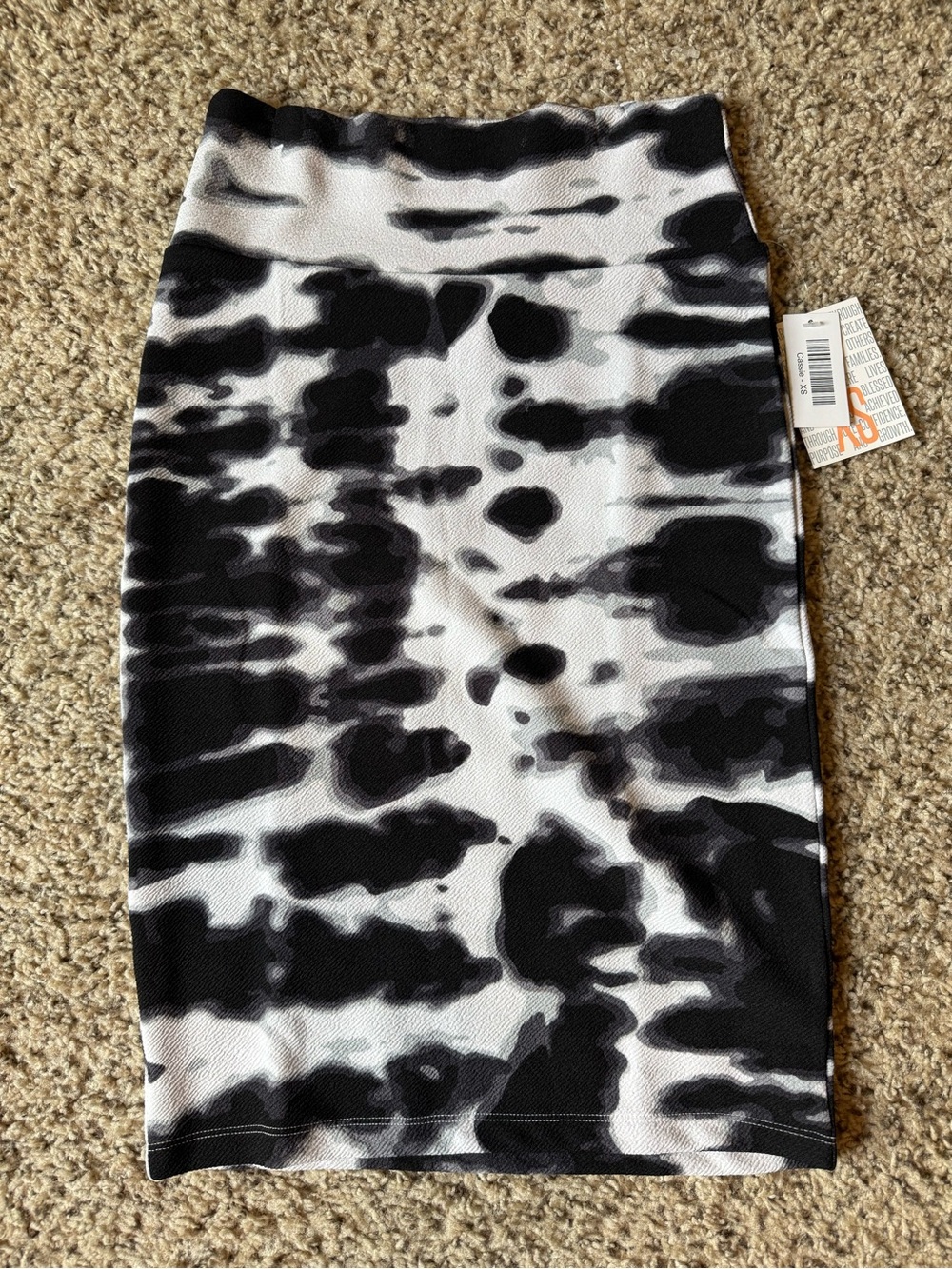 LuLaRoe Cassie -Black & White Tie-Dye Midi Pencil Skirt